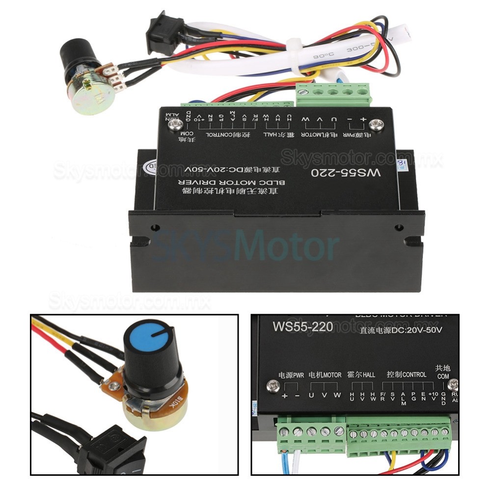 Driver de motor BLDC trifásic, Controlador de motores brushless WS55-220 CC 20-50 V 12 A